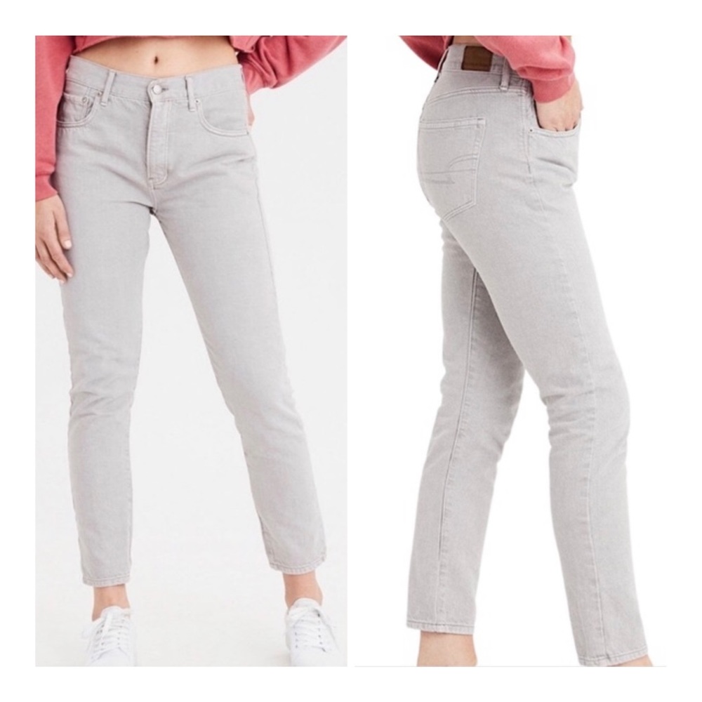American Eagle Hi Rise Girlfriend Women’s Grey Jeans Size 12 NEW